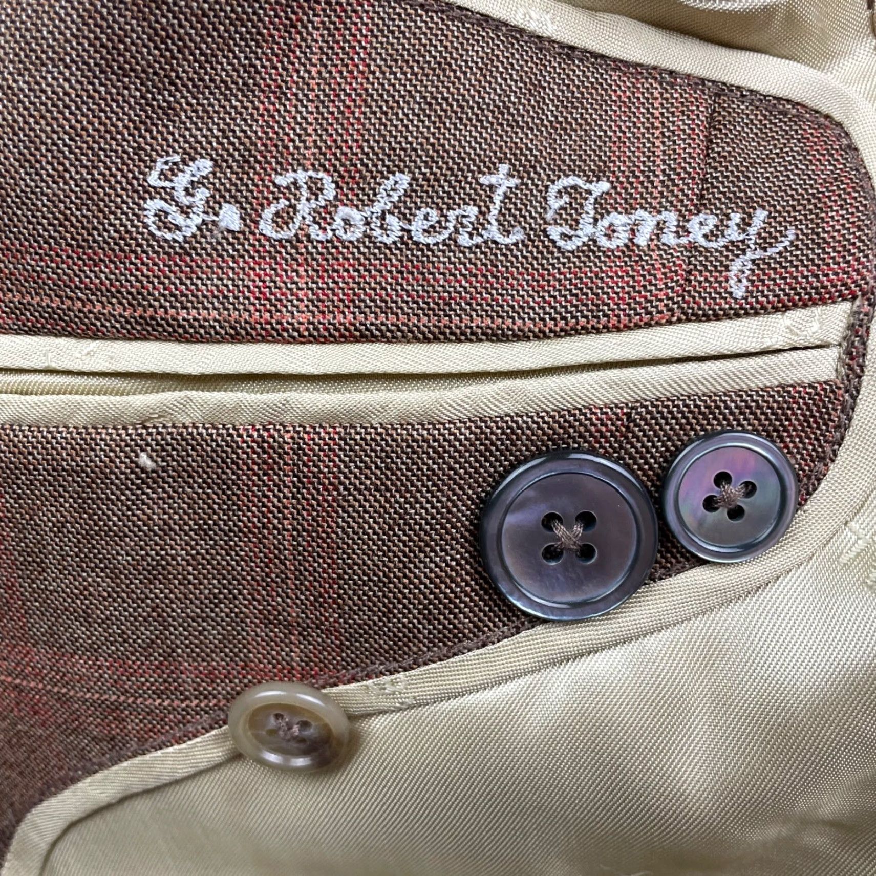 Vintage Scabal Blazer Shirt Mens 40R Brown Pink Plaid 100% Cashmere 2-Button Notch Lapel, Single-Breasted, Regular, Vintage No Size 40R - 6 Thumbnail