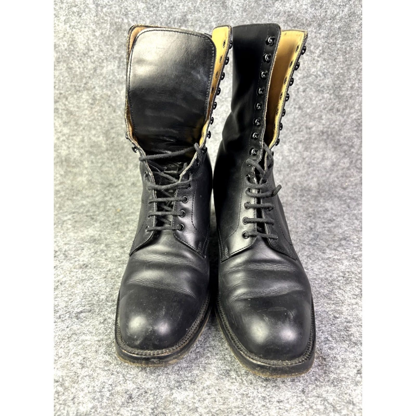 Lancel FREE LANCE Boots Womens 6 Black Leather Lace Up Mid Calf Block Heel 4301 Size US 6 / IT 36 - 2 Thumbnail