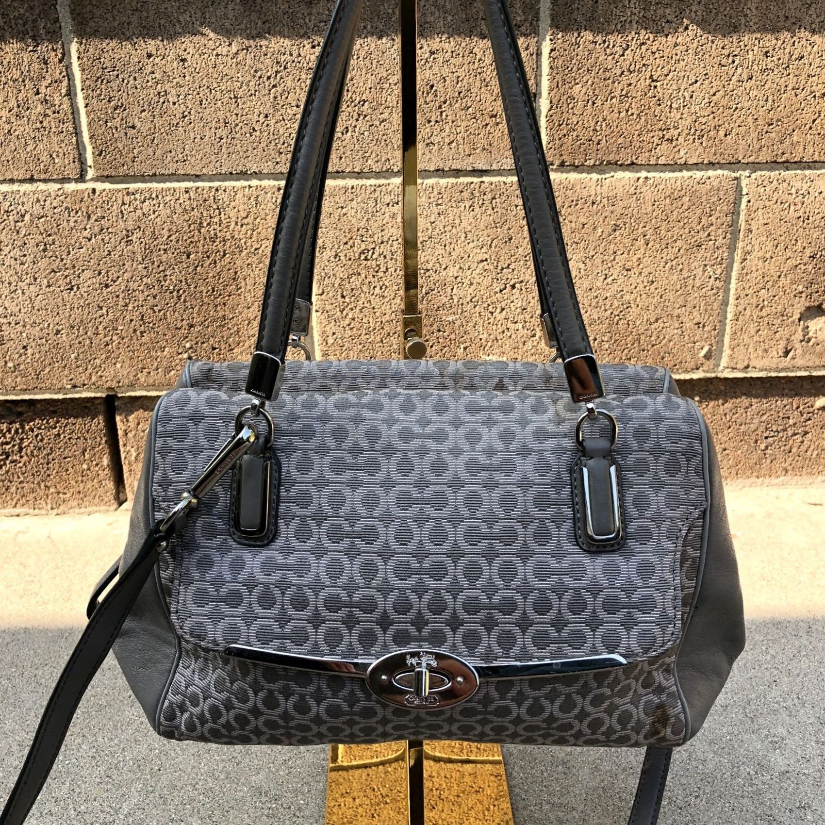 Coach VINTAGE COACH Madison Monogram Grey Canvas Leather Purse Satchel/Top Handle Bag Medium Women Size ONE SIZE - 2 Thumbnail