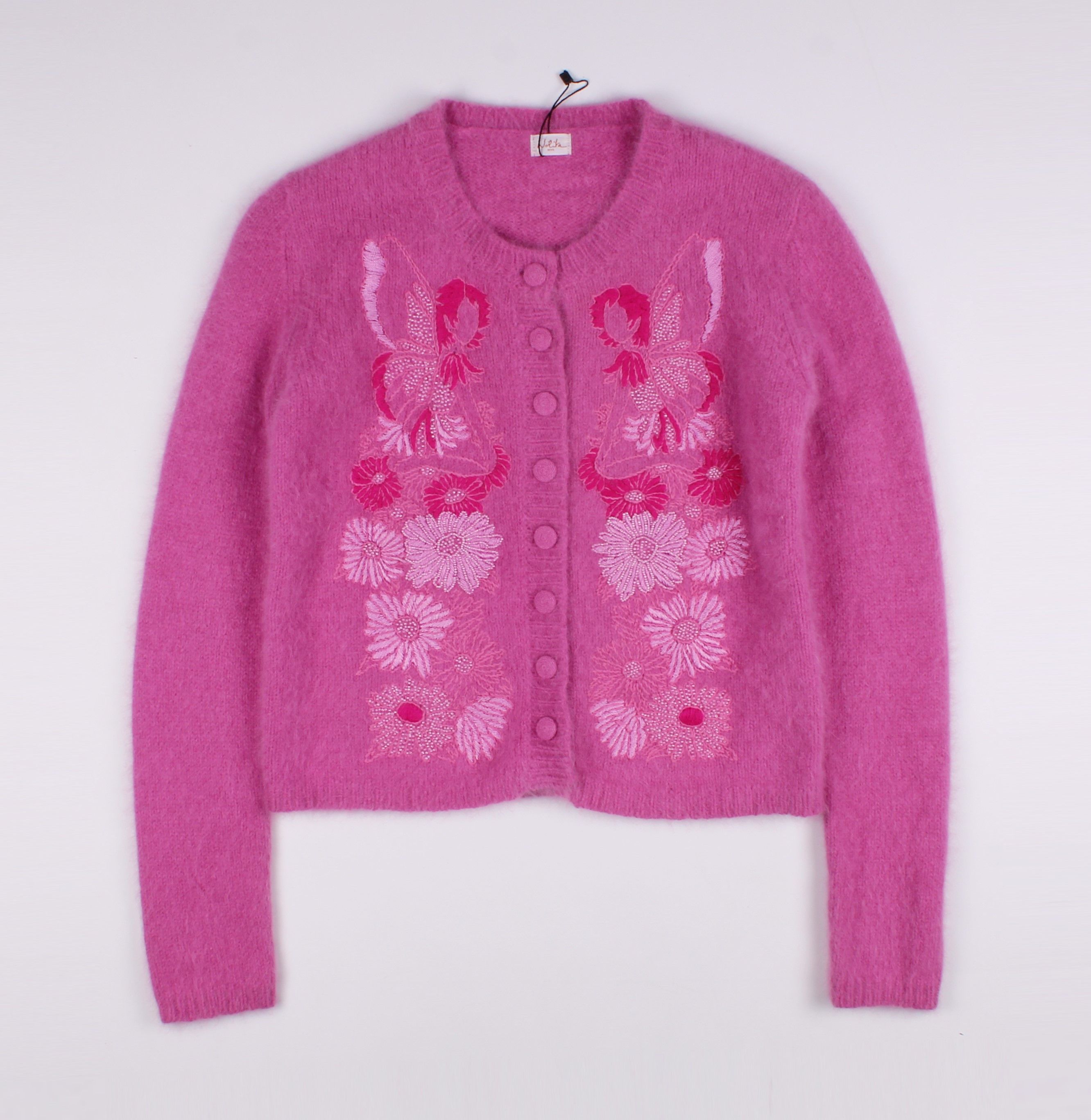 image of Italian Designers x Vintage Nolita North Little Italy Y2K Embroidered Angora Cardigan in Pink, Wome