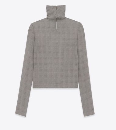 Saint Laurent Paris o1s1wg111124 Turtleneck Blouse in Prince of Wales silk Grey Size XS / US 0-2 / IT 36-38 - 2 Thumbnail