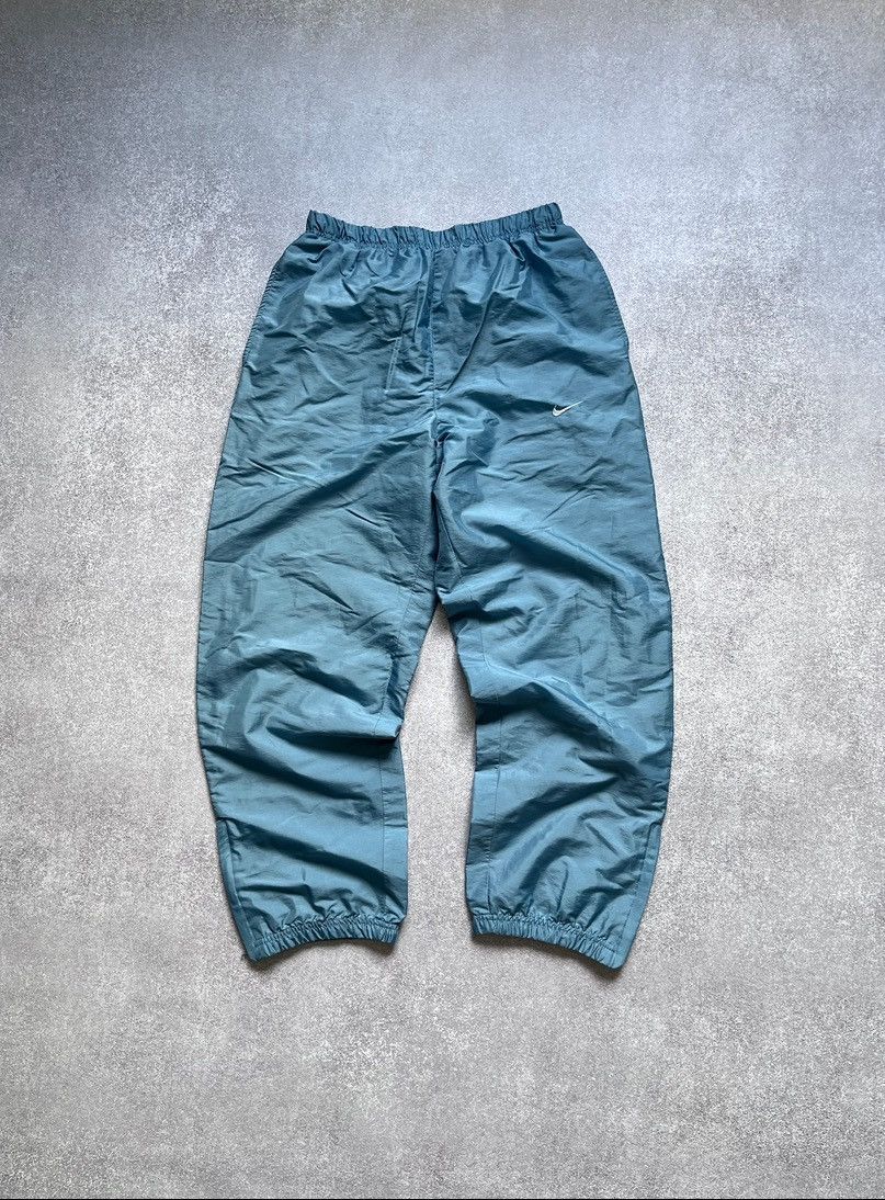 Nike × Vintage Vintage Nike Swoosh Nylon Baby Blue Trackpants Y2K M Size US 32 / EU 48 - 1 Thumbnail