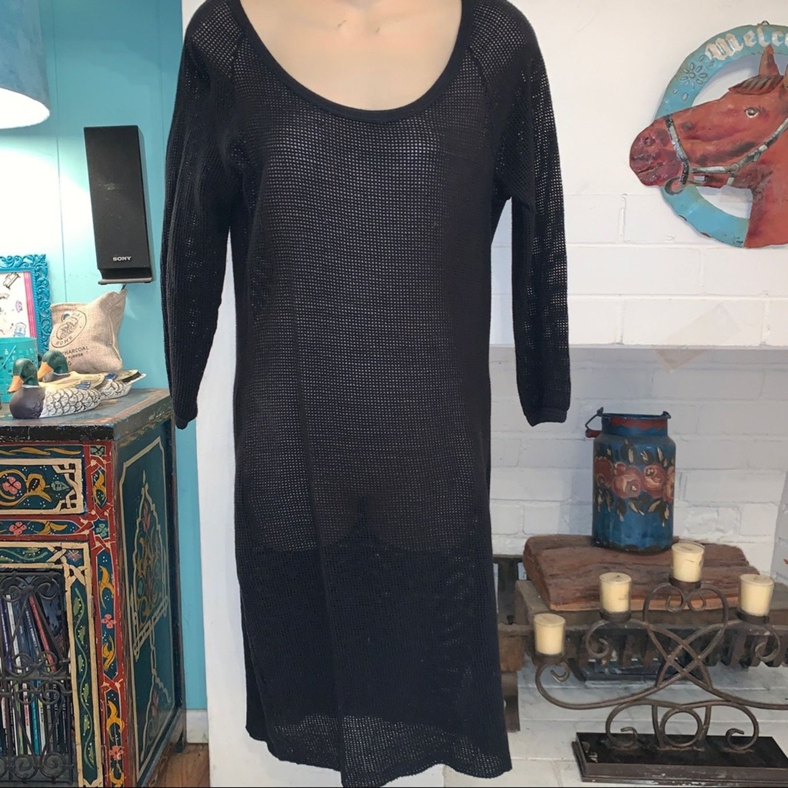 James Perse JAMES PERSE BLACK CROCHET CROCHETED MESH FISHNET DRESS M Size M / US 6-8 / IT 42-44 - 2 Thumbnail