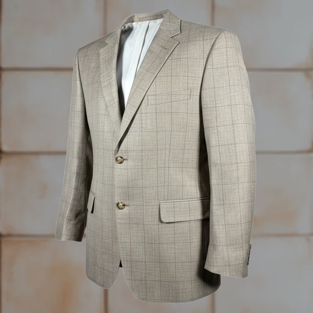 Vintage JOS A BANK Blazer Sport Jacket Plaid Mens Size 43L Linen Wool Silk Size 46R - 1 Thumbnail