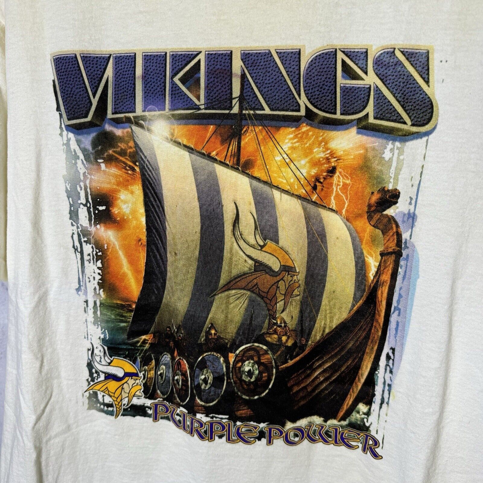 NFL Vintage Minnesota Vikings T Shirt Mens Large White NFL Purpl Size US L / EU 52-54 / 3 - 4 Thumbnail