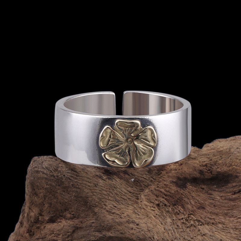 Jewelry Flower Dark Jewelry Rings Open Size Chrome Ring (Size 7-13) Size ONE SIZE - 1 Thumbnail