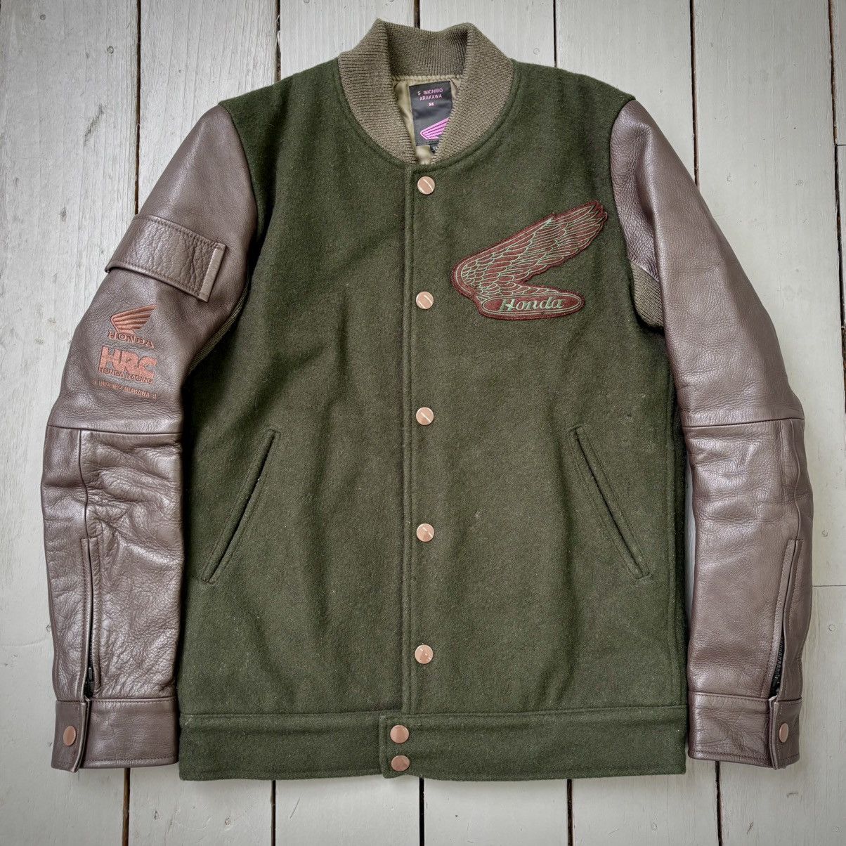 SHINICHIRO ARAKAWA 90s Honda Leather Sleeve Varsity Jacket Size US S / EU 44-46 / 1 - 1 Thumbnail