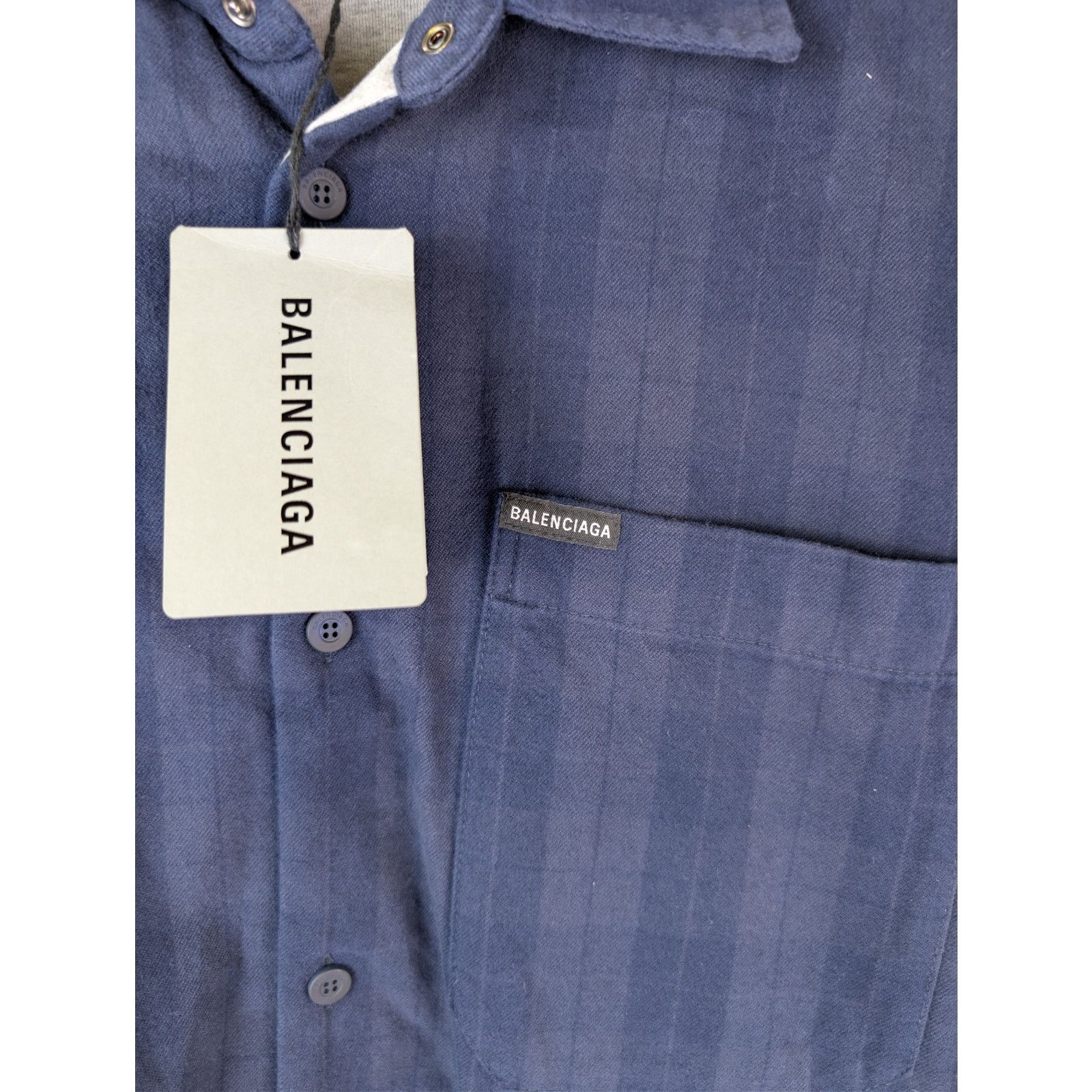Balenciaga o1rshd1 Overdye Cotton Check Lined Shirt in Navy / Dark Navy Size US S / EU 44-46 / 1 - 8 Thumbnail
