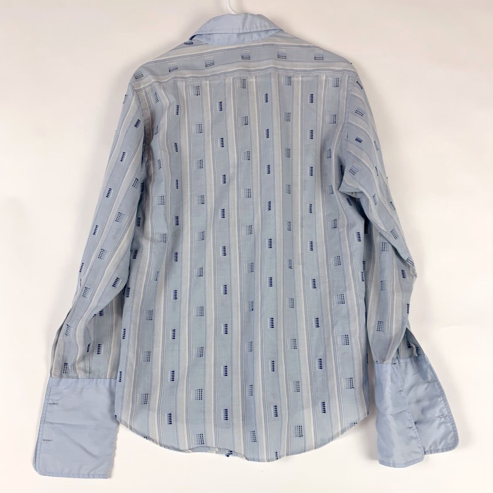 Arrow VINTAGE Silcron Blue Arrow Collar Unique Textured Disco Shirt M Blue 1960s Mens Size US M / EU 48-50 / 2 - 7 Thumbnail