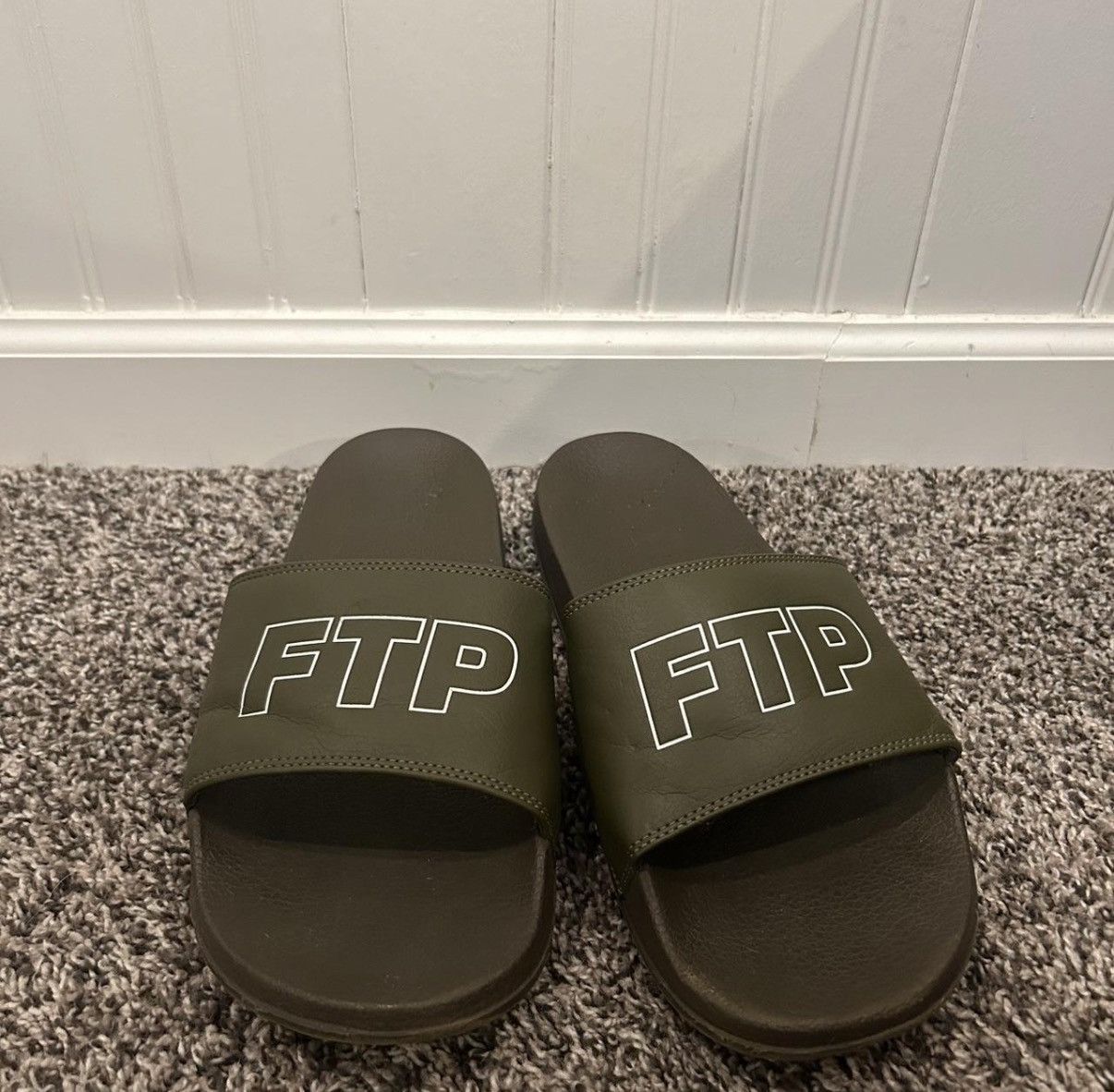 Fuck The Population FTP outline logo slides olive green Size US 11 / EU 44 - 1 Thumbnail