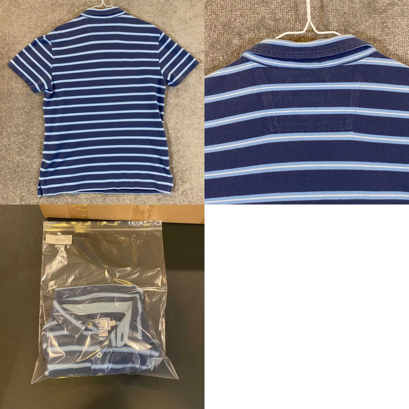 Southern Tide Southern Tide Polo Beachside Mens Medium Trim Blue White Striped Golf Shirt S/S Size US M / EU 48-50 / 2 - 8 Thumbnail