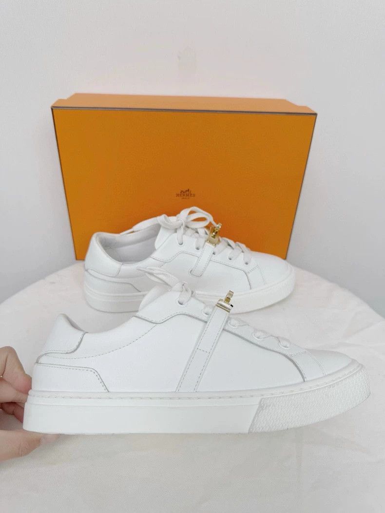 Hermes Hermes White Sneakers with Gold Buckle-2506 Size US 7 / IT 37 - 6 Thumbnail