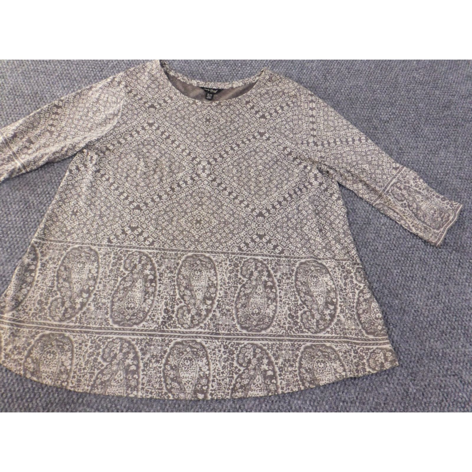 Lucky Brand Lucky Brand Blouse Shirt Women 1X Brown Geometric Knit Cotton Modal Long Sleeve Round Neck Casual Stretch Plus Size Adults Womens Size XL / US 12-14 / IT 48-50 - 4 Thumbnail