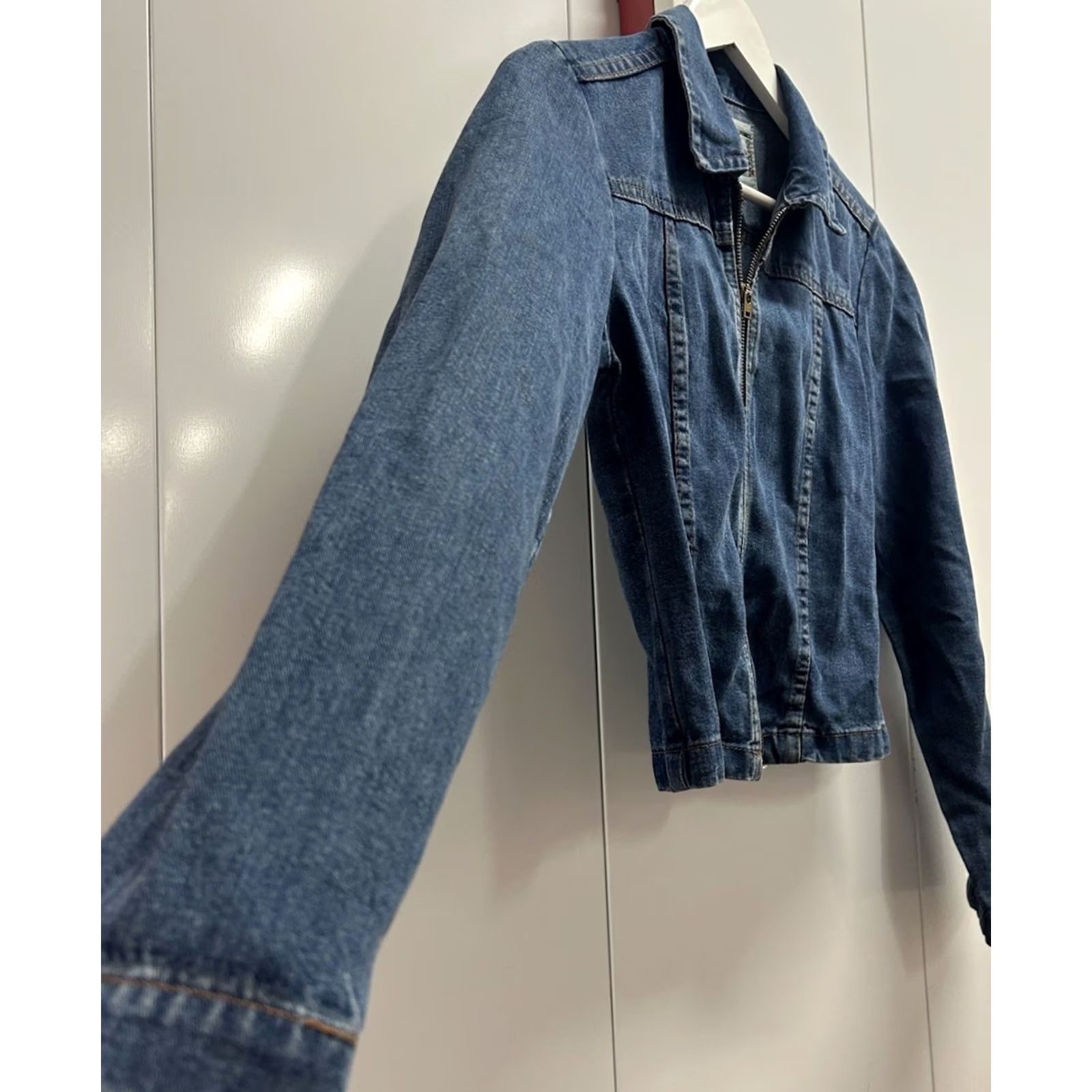 Joseph VINTAGE For Joseph Denim Jacket Womens Zipper Blue 1990s Size S USA Glam Rock Jacket Size 28" / US 6 / IT 42 - 3 Thumbnail