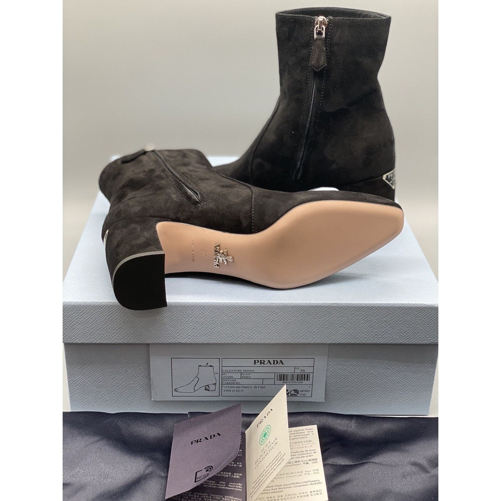 Prada Prada Suede Block-Heel Ankle Booties sz. 36 EU (6 US) Size US 6 / IT 36 - 5 Thumbnail