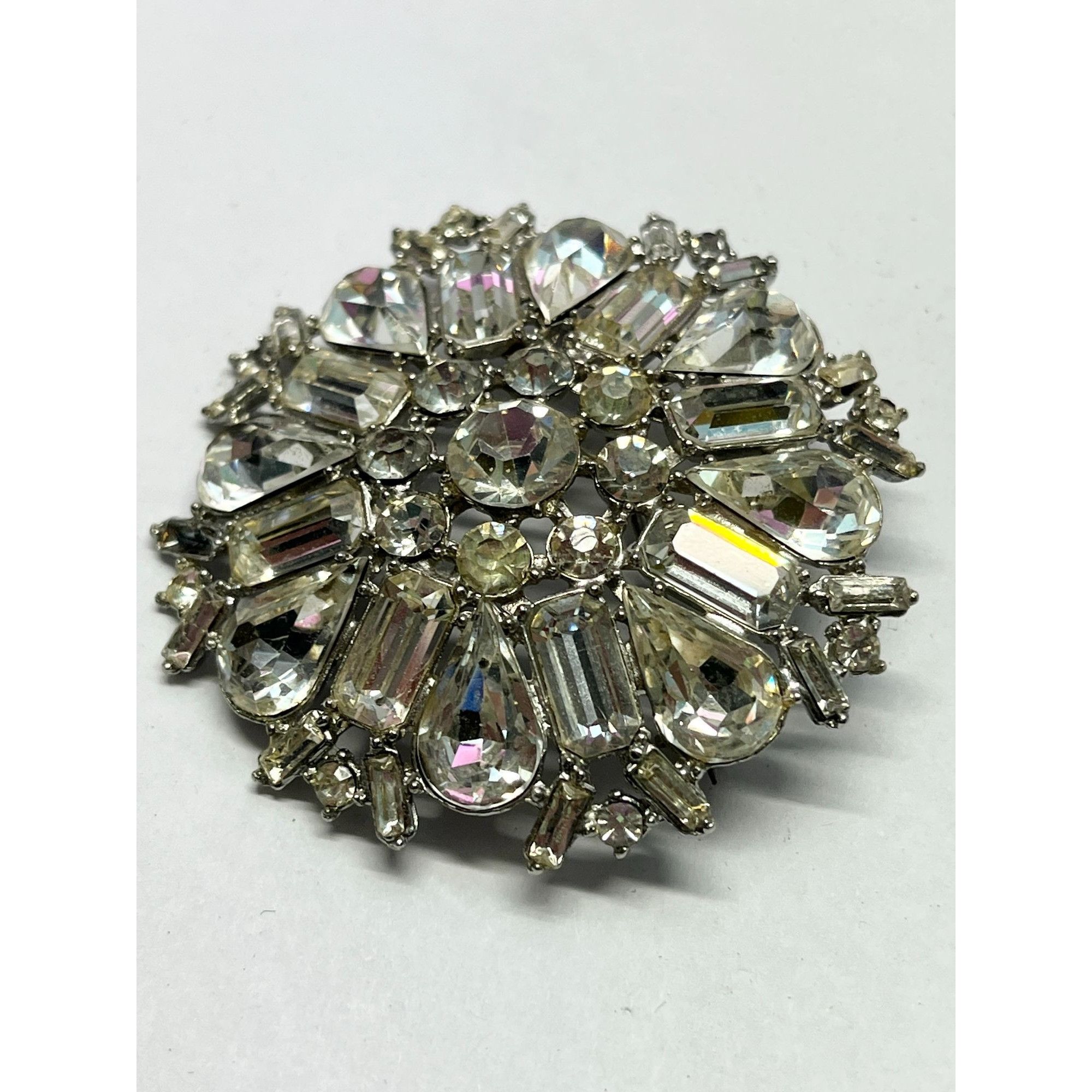 Vintage rhinestone flower brooch pin