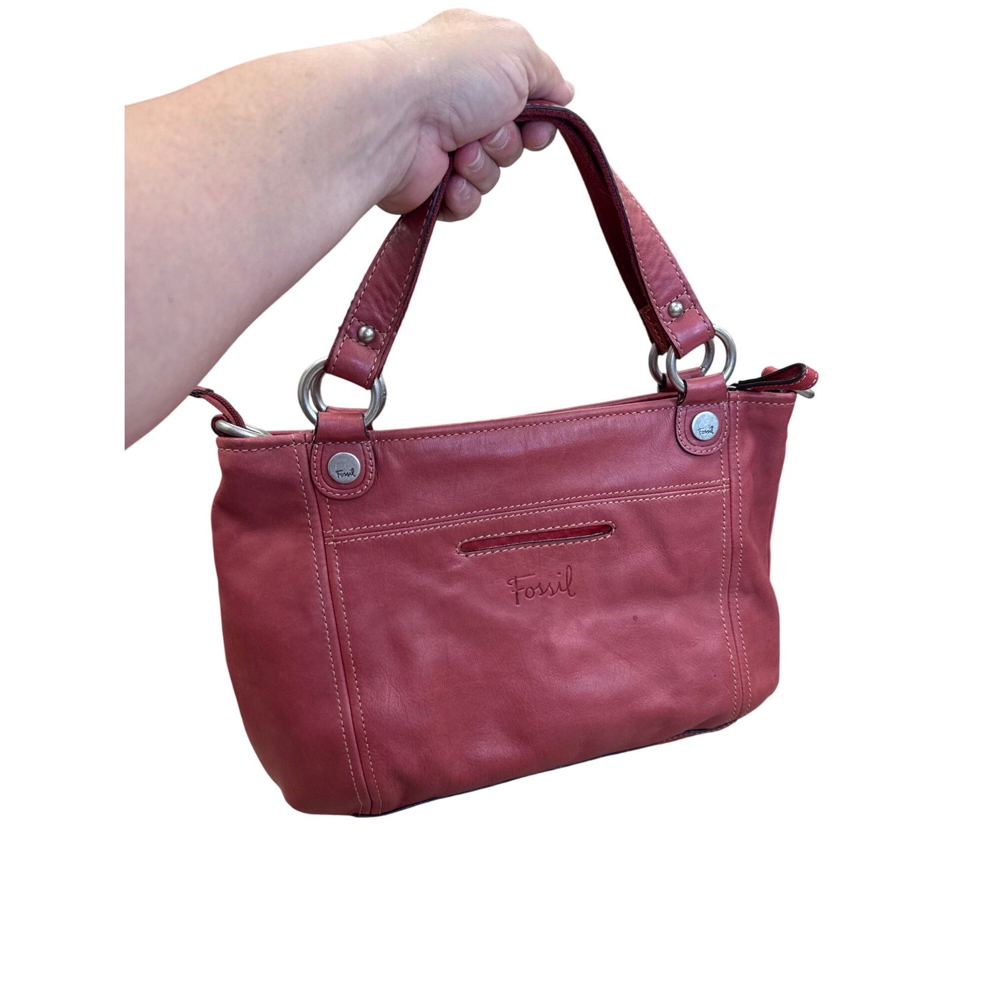 Fossil Fossil Vintage Womans Red Leather Handbag Clutch With Dual H Size ONE SIZE - 17 Thumbnail