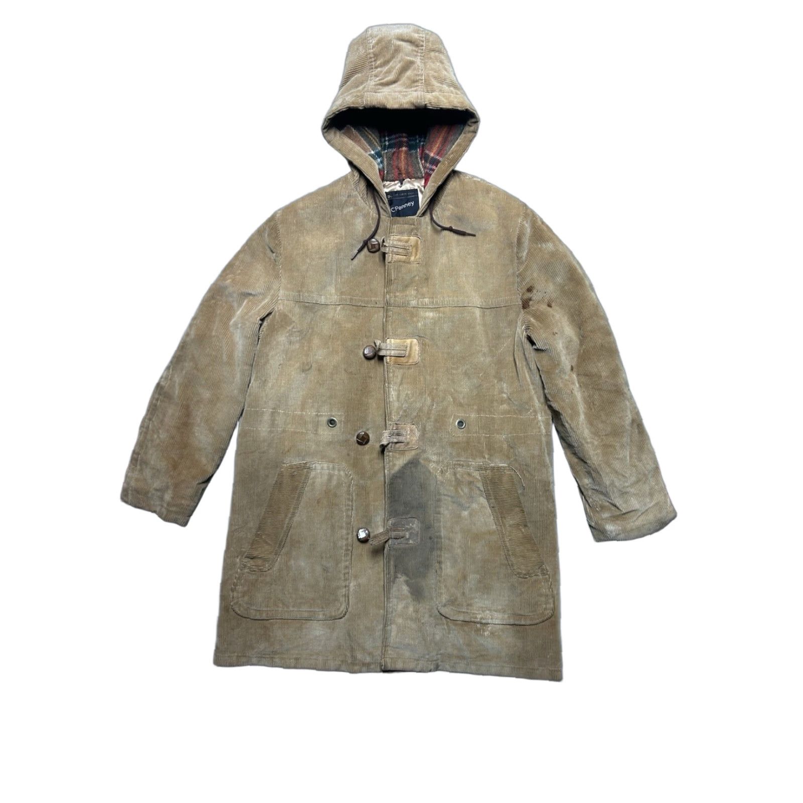 JCPenney VINTAGE JCPenney Corduroy Jacket Overcoat Hooded Lined Distressed Large 42 Men Jacket Corduroy Beige 70s Size US L / EU 52-54 / 3 - 1 Thumbnail