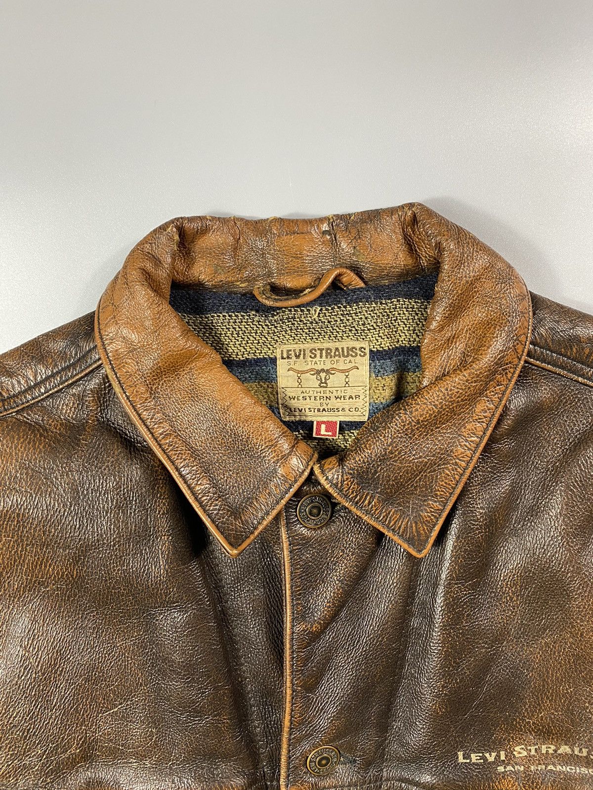 Levi's Grail! 1970s Levis Long Horn Trucker Leather Jacket Size US L / EU 52-54 / 3 - 8 Thumbnail