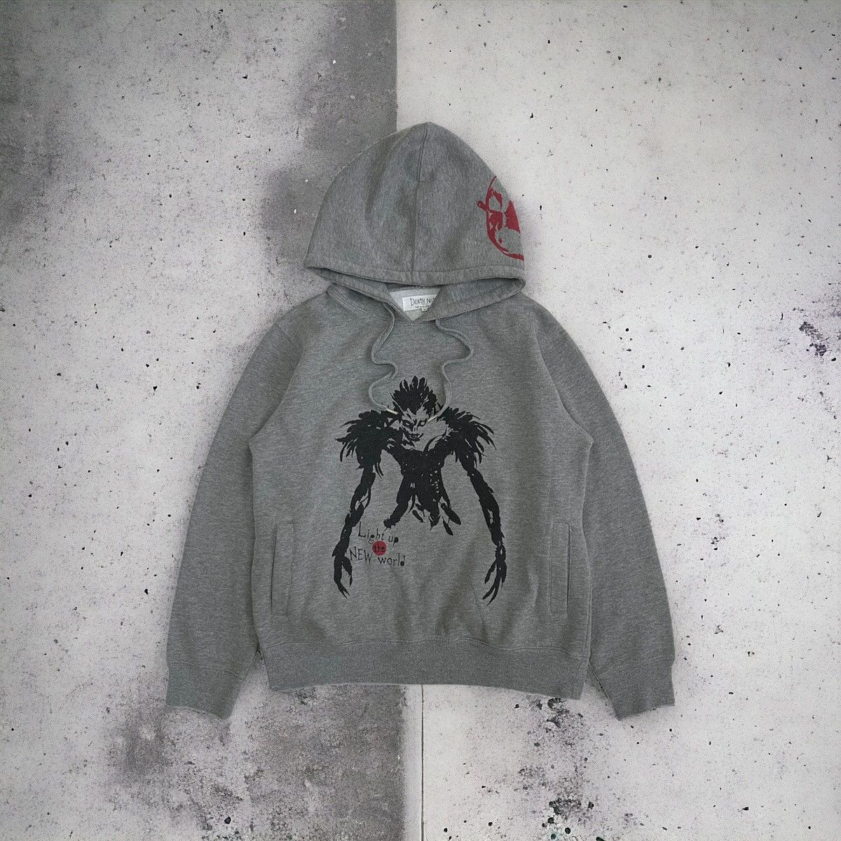 image of Anima x Vintage Death Note Ryuk Anime Manga Hoodie in Grey, Men's (Size Medium)