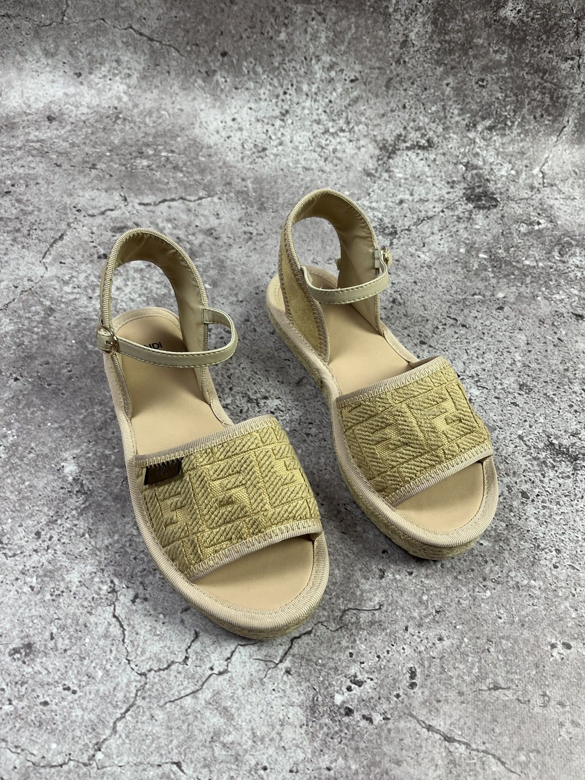 Fendi FF Logo Espadrille Platform Sandals Beige Size EU 36 Size US 5 / IT 35 - 1 Thumbnail