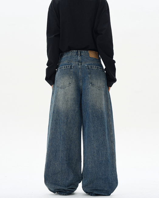 Japanese Brand × Jean American street washed distressed wide-leg scimitar jeans Size US 34 / EU 50 - 4 Thumbnail