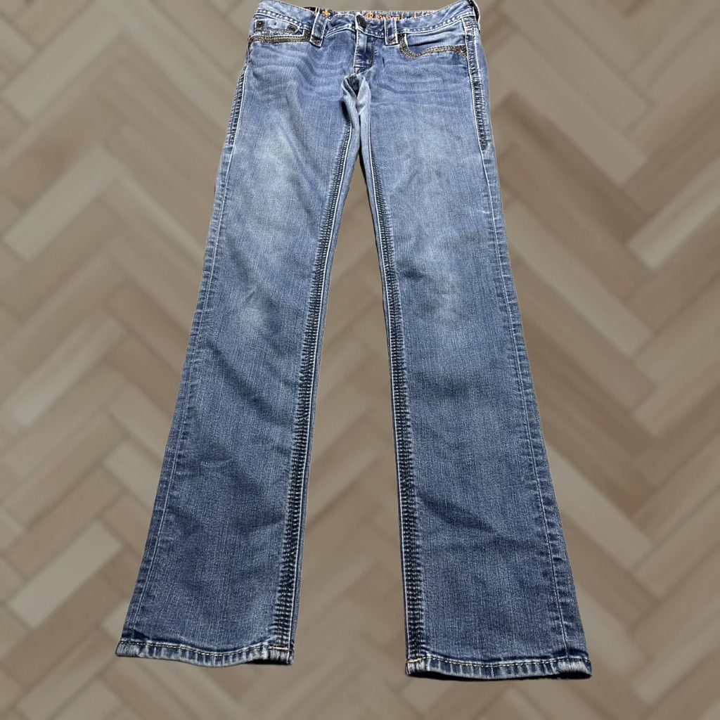 Vintage Rock Revival Jeans Womens Size 28 Sherry Straight Embroidered Pocket Denim Blue 5-Pocket Regular Rise Mid Vintage No Mens Womens Boys Girls Size 28" / US 6 / IT 42 - 1 Thumbnail