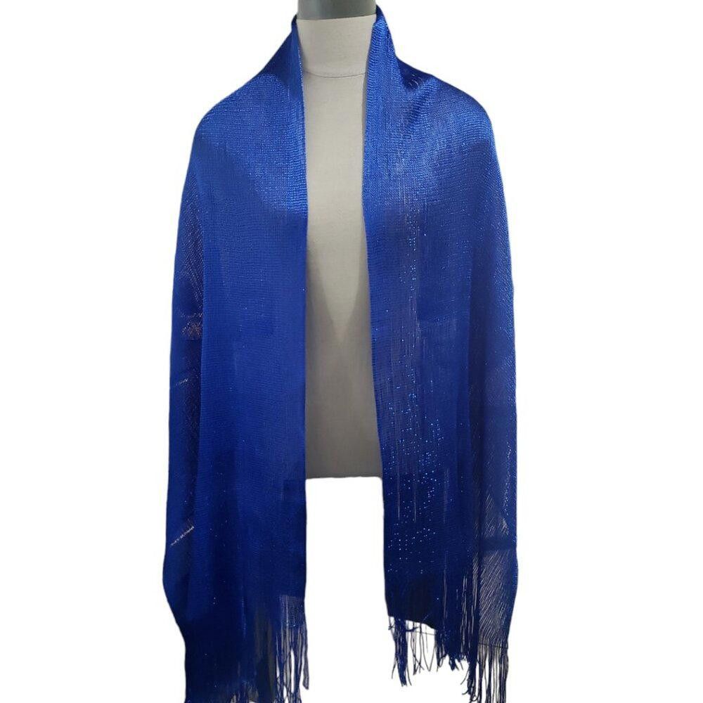 Designer CT1760 Odiva Royal Blue Fringes Scarf/Wrap Size ONE SIZE - 1 Thumbnail