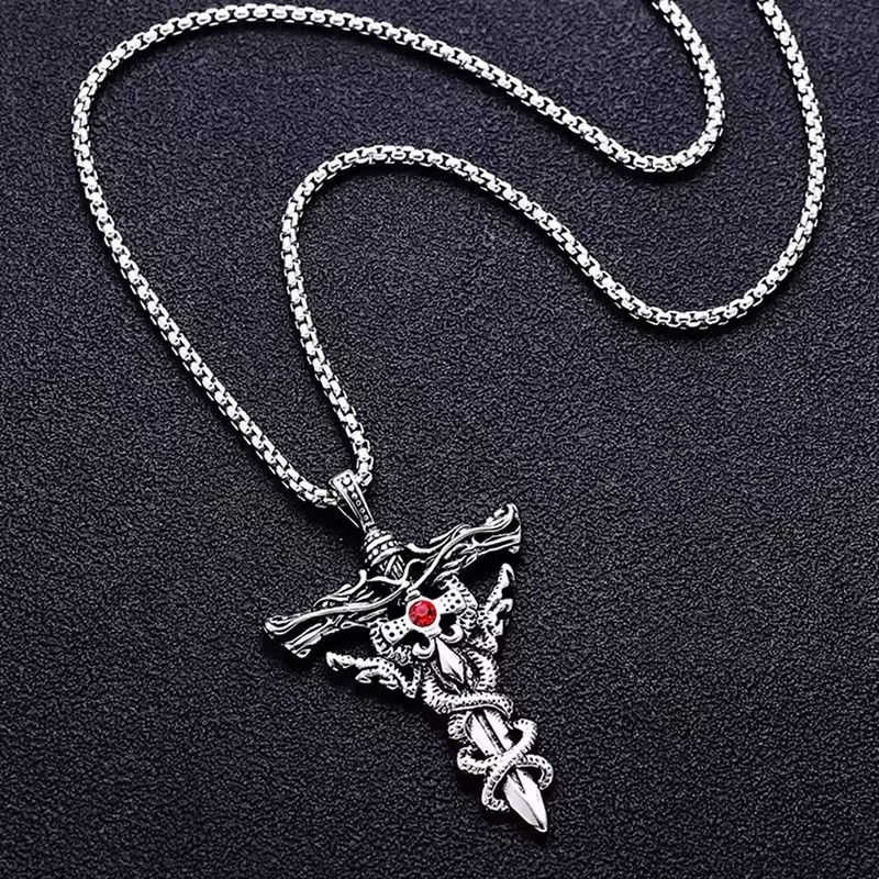 Jewelry Double Dragon Sword Necklace Size ONE SIZE - 5 Thumbnail
