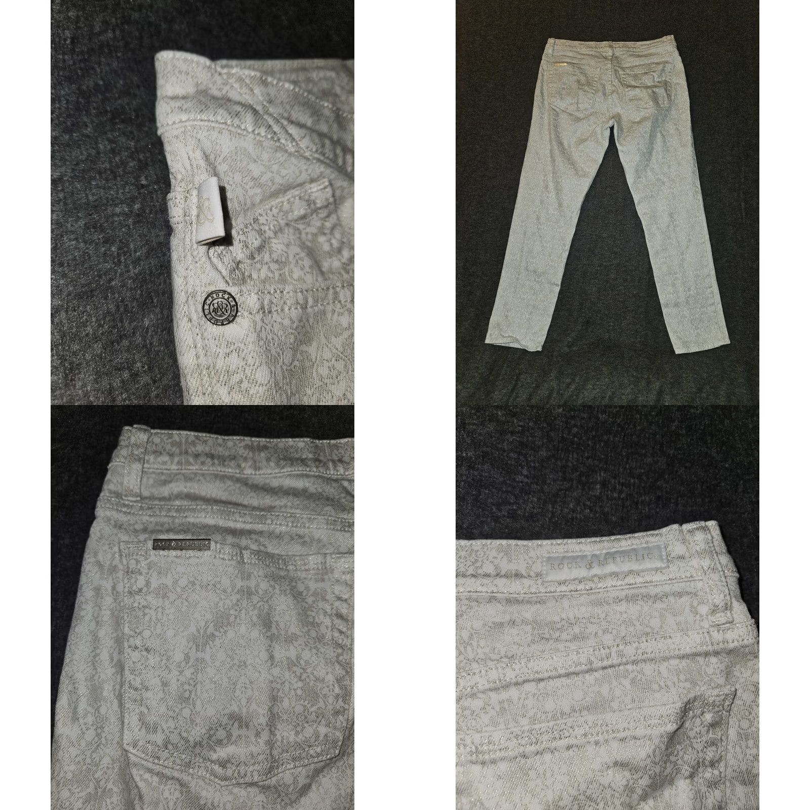 Vintage Rock & Republic Hamburg Skinny Jeans Women's 12 White Paisley Modern Fashion Casual Bohemian Rock 12 Womens Jeans Size 34" / US 12 / IT 48 - 8 Thumbnail