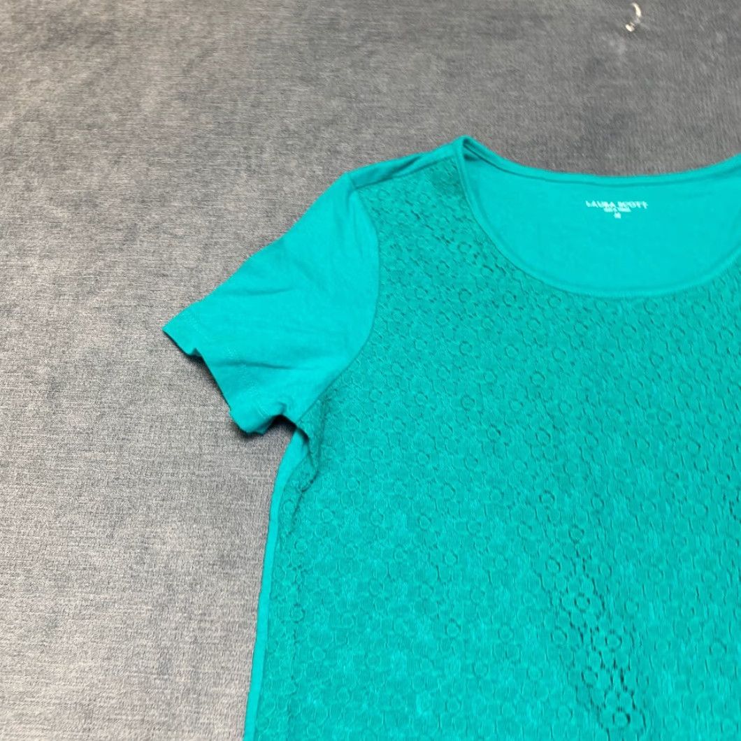 Vintage Laura Scott Missy Lace Front Tee Shirt Womens Medium Tropical Green Knit Cotton Shirt Womens Medium Tropical Green Lace Front Tee Shirt Size M / US 6-8 / IT 42-44 - 4 Thumbnail