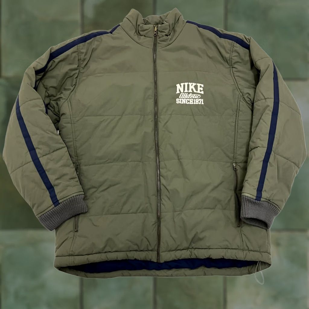 Nike VINTAGE Nike Athletic Puffer Jacket Mens XL Khaki Green Quilted Full Zip Vintage Size US XL / EU 56 / 4 - 1 Thumbnail