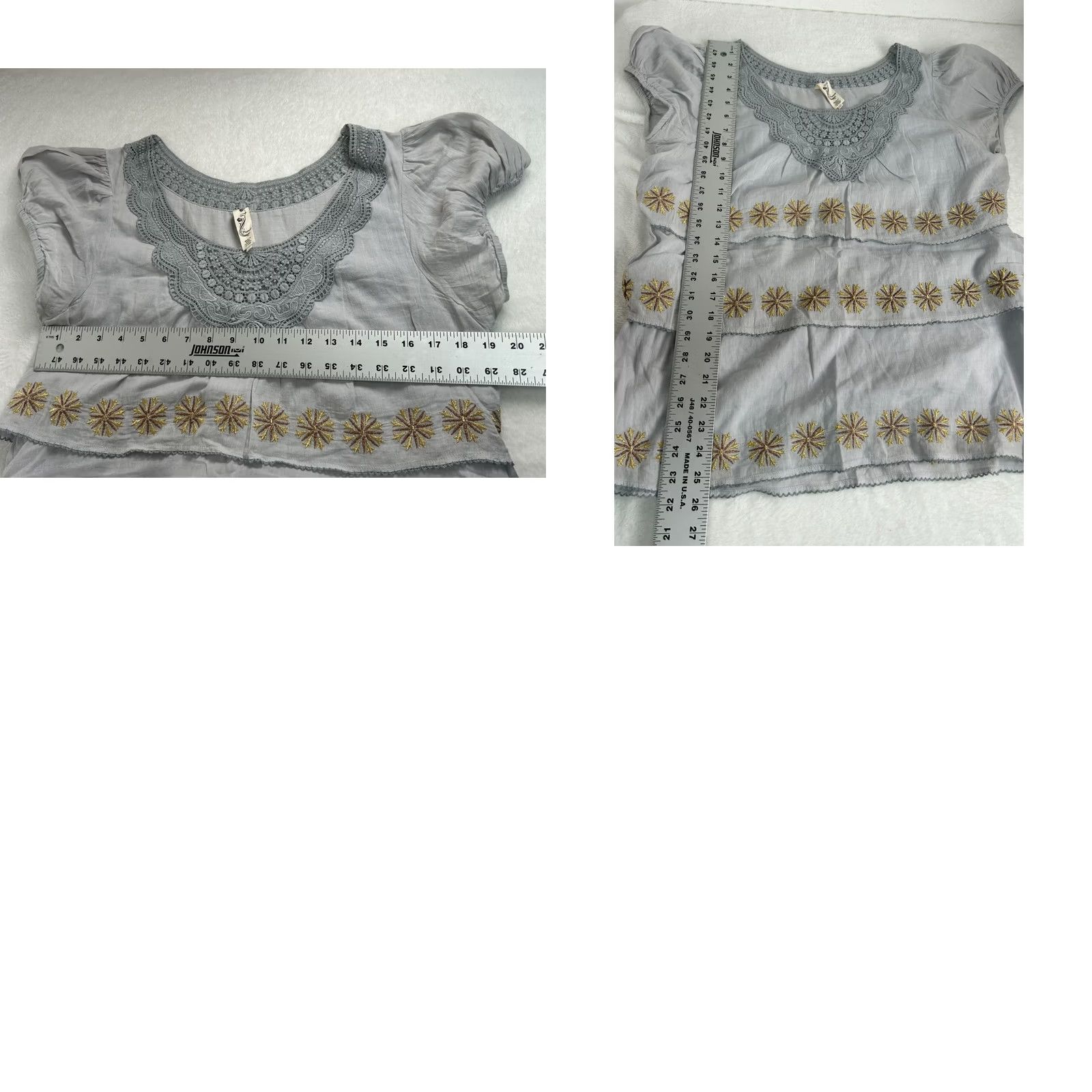 Vintage Floreat Womens Gray Embroidered Tiered Top Size 10 Short Sleeve Boho Casual Shirt Womens Size L / US 10 / IT 46 - 8 Thumbnail