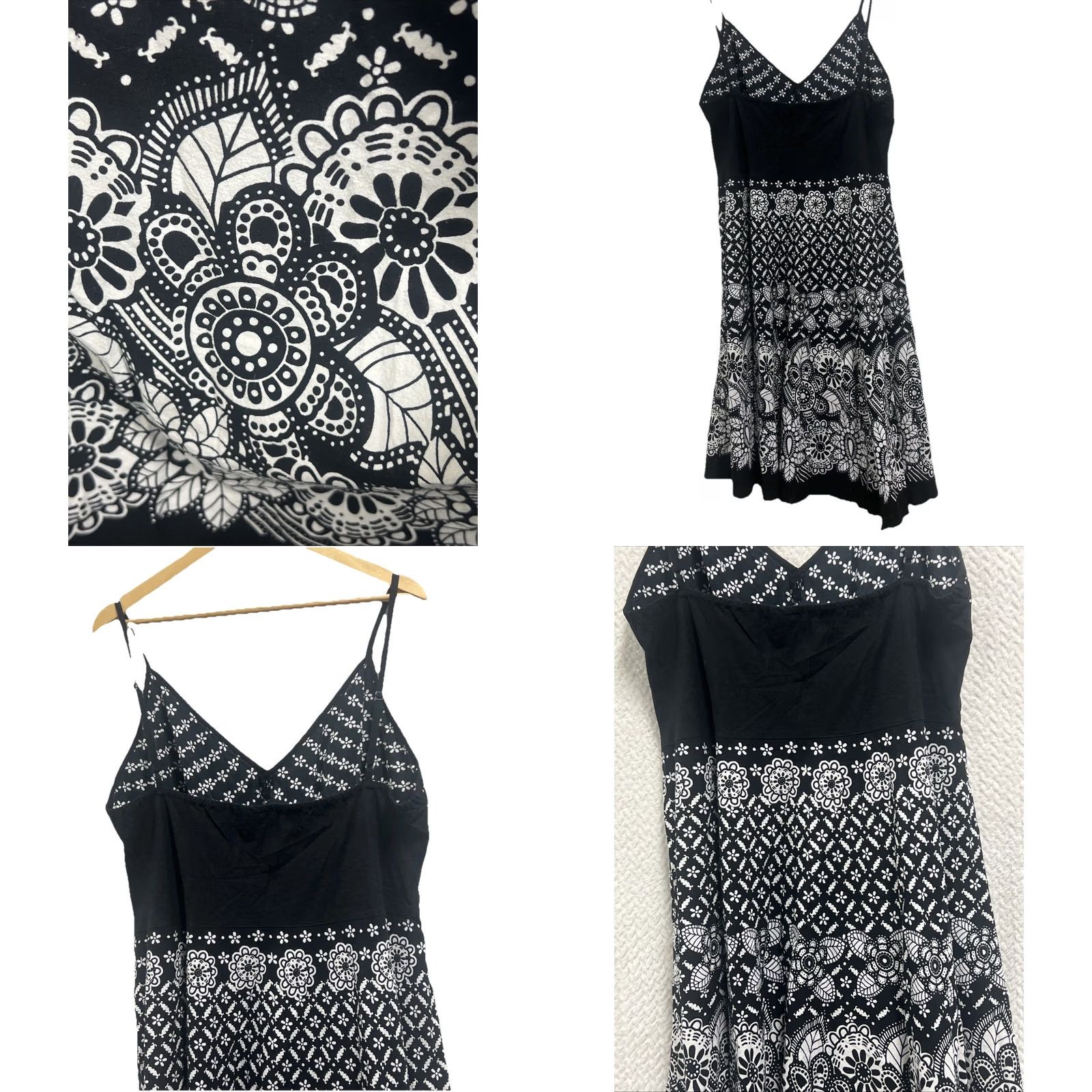 Vintage Magic 100% Cotton Black White Strappy Midi Dress Bohemian 3XL India Size XXL / US 16-18 / IT 52-54 - 8 Thumbnail