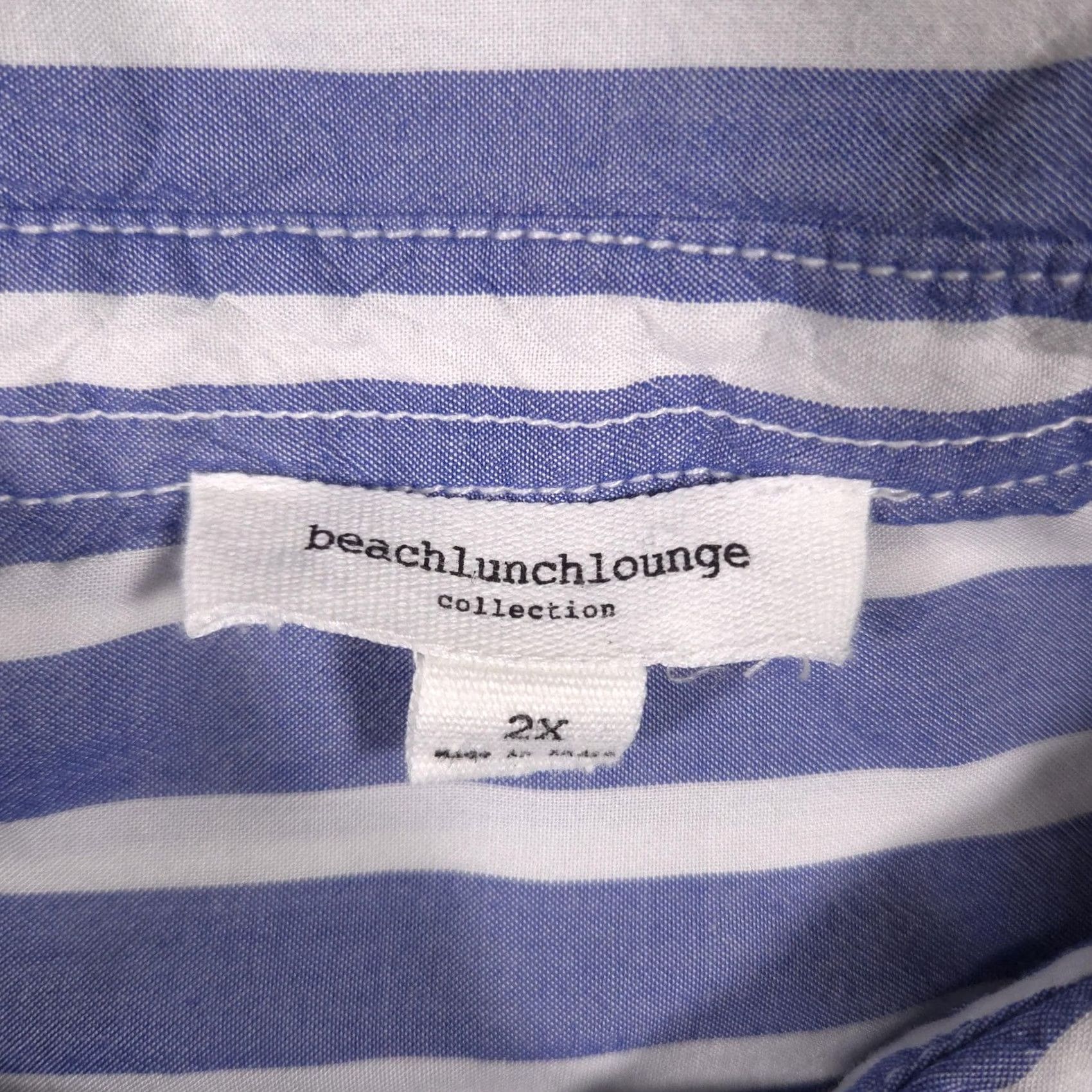Vintage Beachlunchlounge Shirt Womens 2X Blue White Stripe Button Front Viscose Top Size XXL / US 16-18 / IT 52-54 - 7 Thumbnail