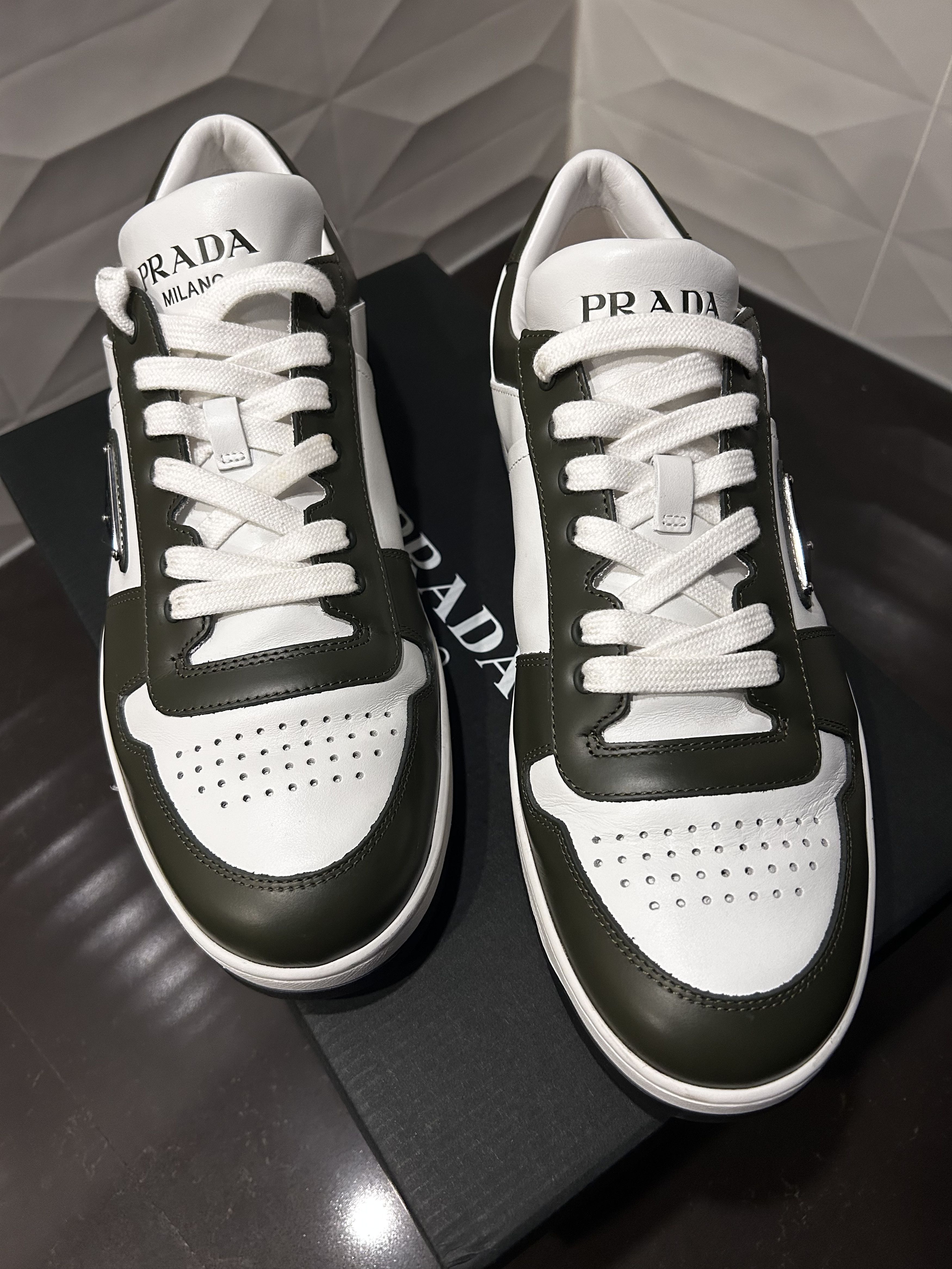 Prada 👟 Prada Downtown Leather Sneakers – Olive Green – Sz 10US Size US 10 / EU 43 - 19 Thumbnail