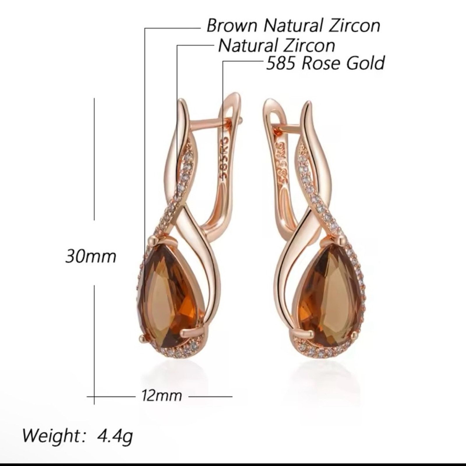 Other Light Brown Natural Zircon English Earrings for Women Size ONE SIZE - 2 Thumbnail