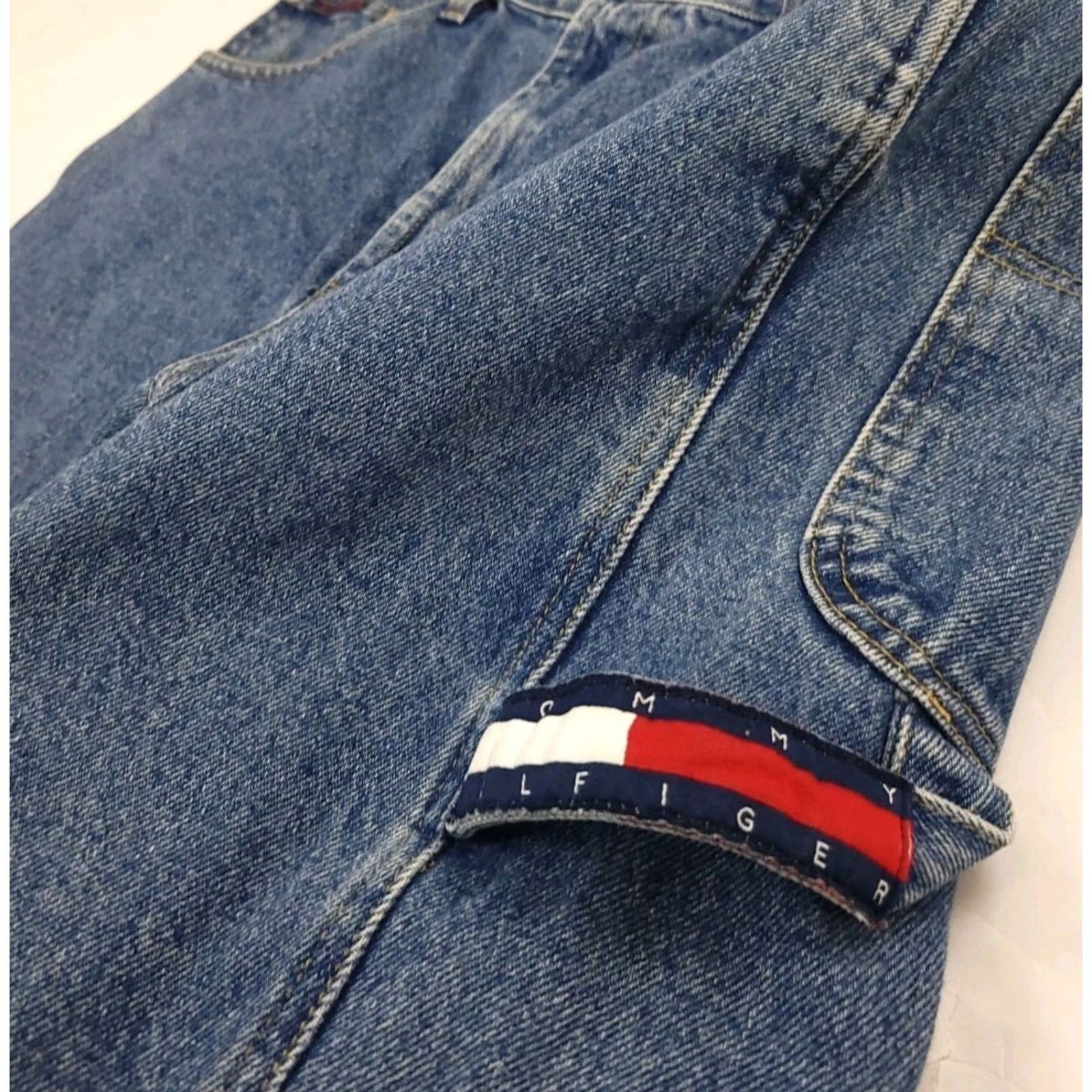 Tommy Hilfiger VINTAGE Tommy Hilfiger Baggy Carpenter Jeans USA Denim 34x29 Mens Blue 90s Flag Logo Size US 34 / EU 50 - 3 Thumbnail