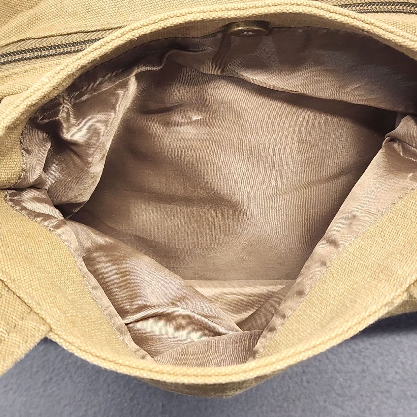 Vintage Khaki Canvas Crossbody Purse Studded Multi Pocket Shoulder Bag Utility Crossbody Women Tan Zip Bag Size ONE SIZE - 3 Thumbnail