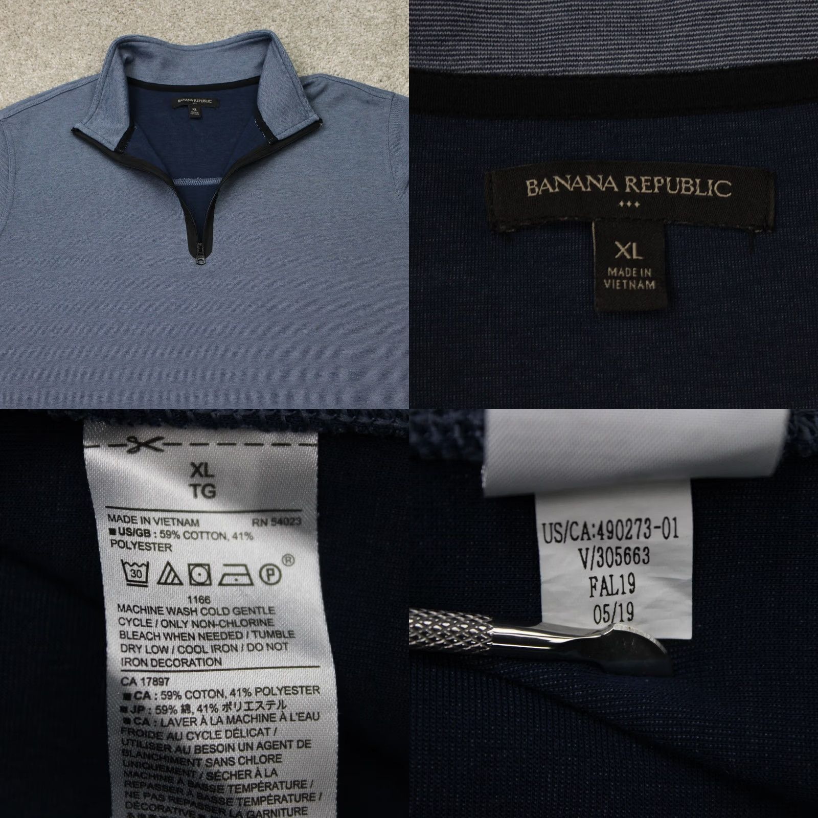 Banana Republic Banana Republic Sweatshirt Mens XL Blue 1/4 Zip Cotton/Polyester Pullover Size US XL / EU 56 / 4 - 8 Thumbnail