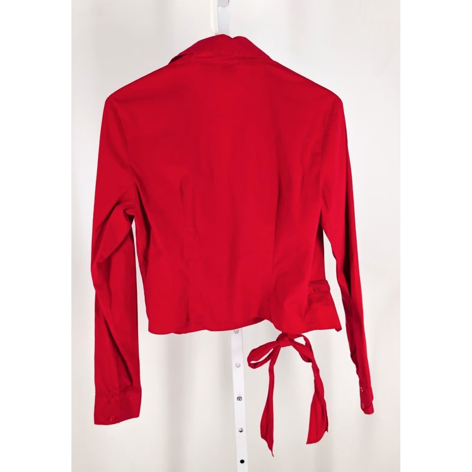 Gap VINTAGE GAP Red Wrap Shirt Tie Waist Collared Top M Women Long Sleeve Stretch Y2K Blouse Size M / US 6-8 / IT 42-44 - 4 Thumbnail