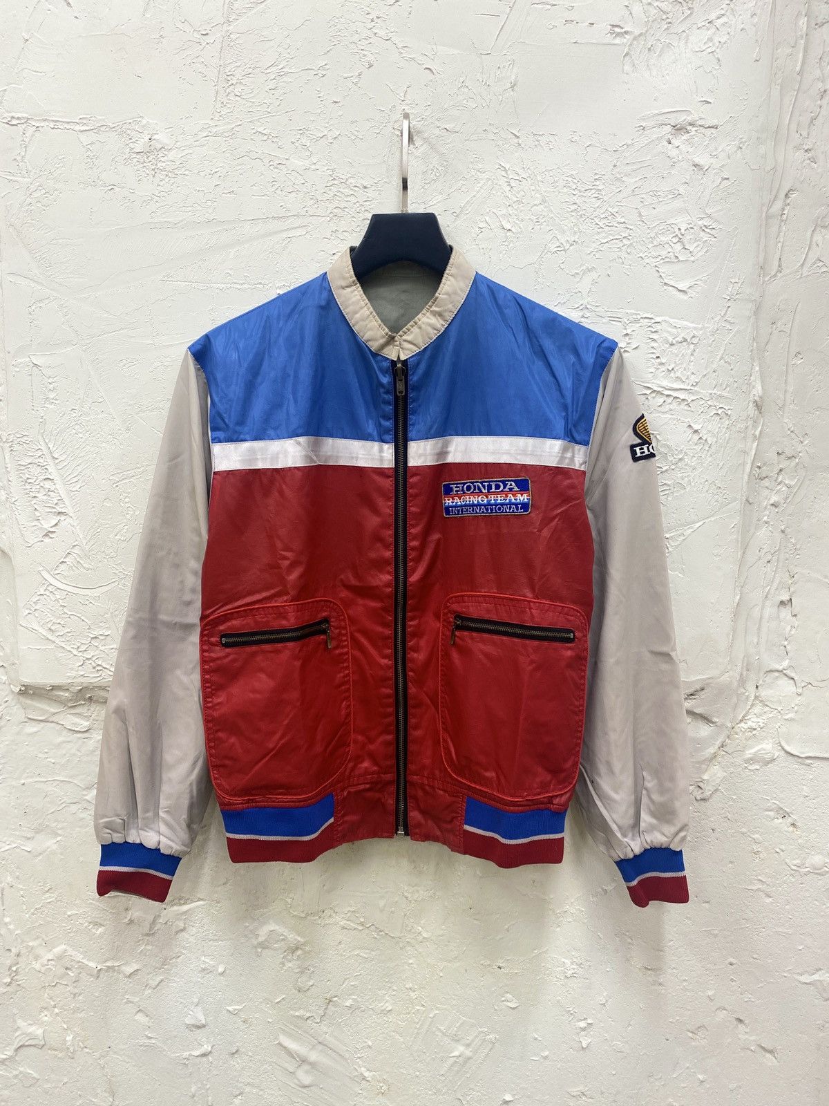 image of 1980S Honda Racing Team International Reversible Jacket in Gray/Red/Blue, Men's (Size Medium)