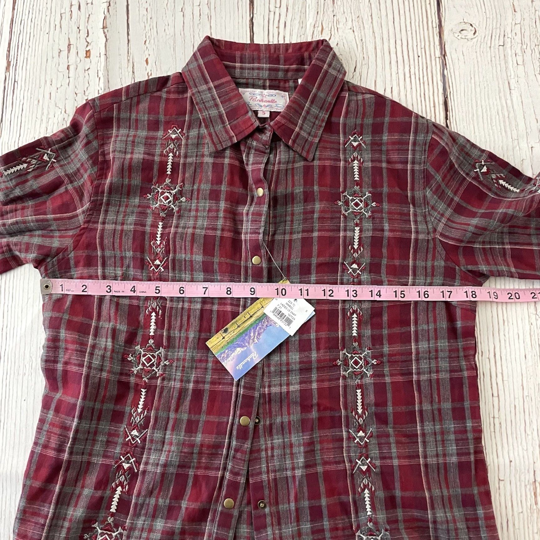 Vintage Panhandle Button-Up Shirt Long Sleeve Plaid Embroidered Maroon Red Womens S XS? Size S / US 4 / IT 40 - 6 Thumbnail