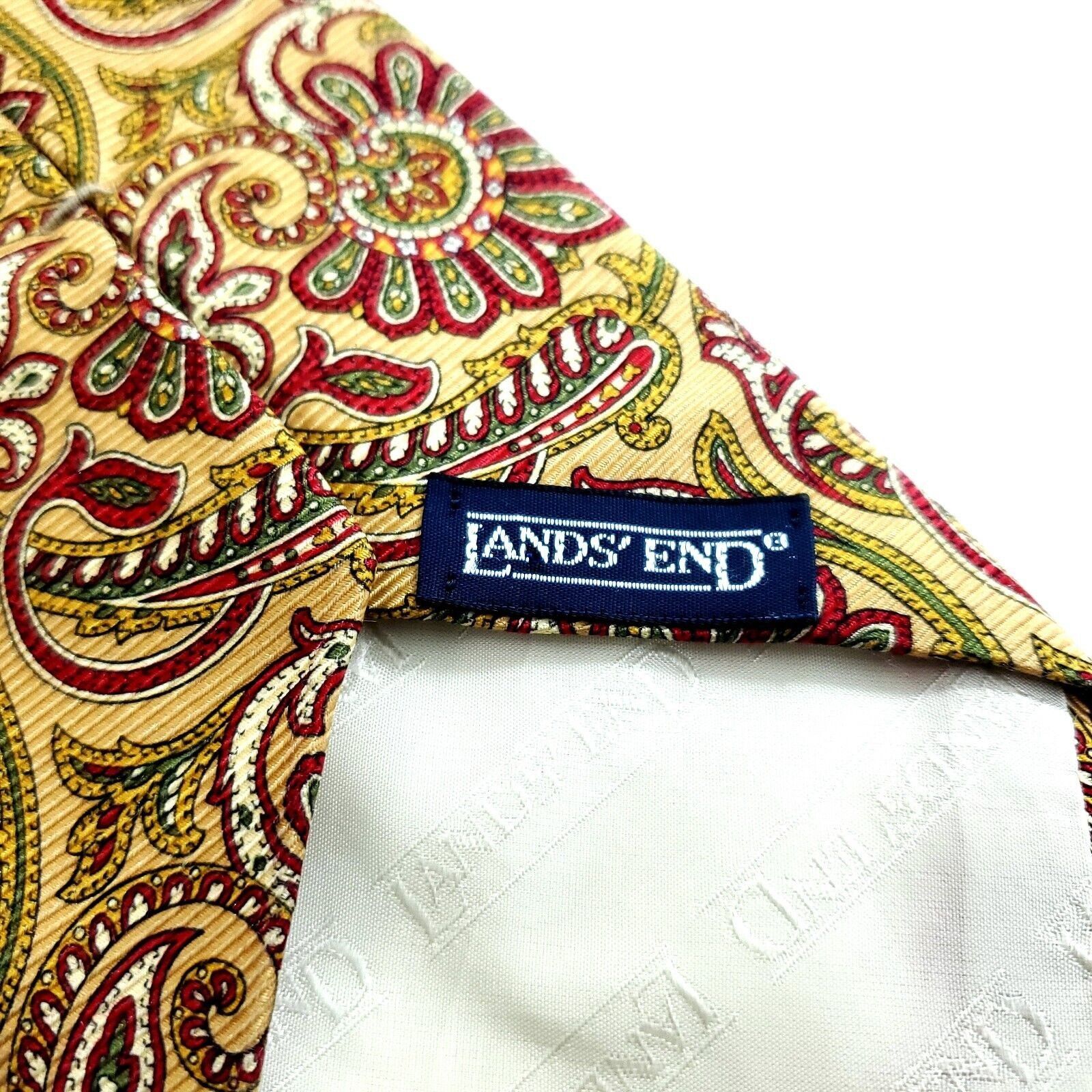 Lands' End Land's End Yellow Red Paisley Print Long Silk Tie Size ONE SIZE - 3 Thumbnail