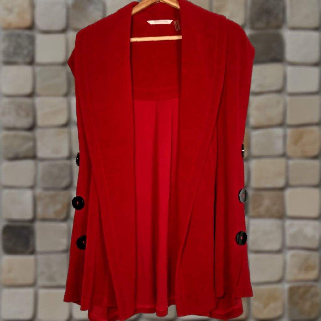 Soft Surroundings Soft Surroundings Vest Top Women XS Mesa Red Open Front Big Button Sleeveless Bohemian Hippie Lagenlook boho artsy Top Womens Size XS / US 0-2 / IT 36-38 - 1 Thumbnail