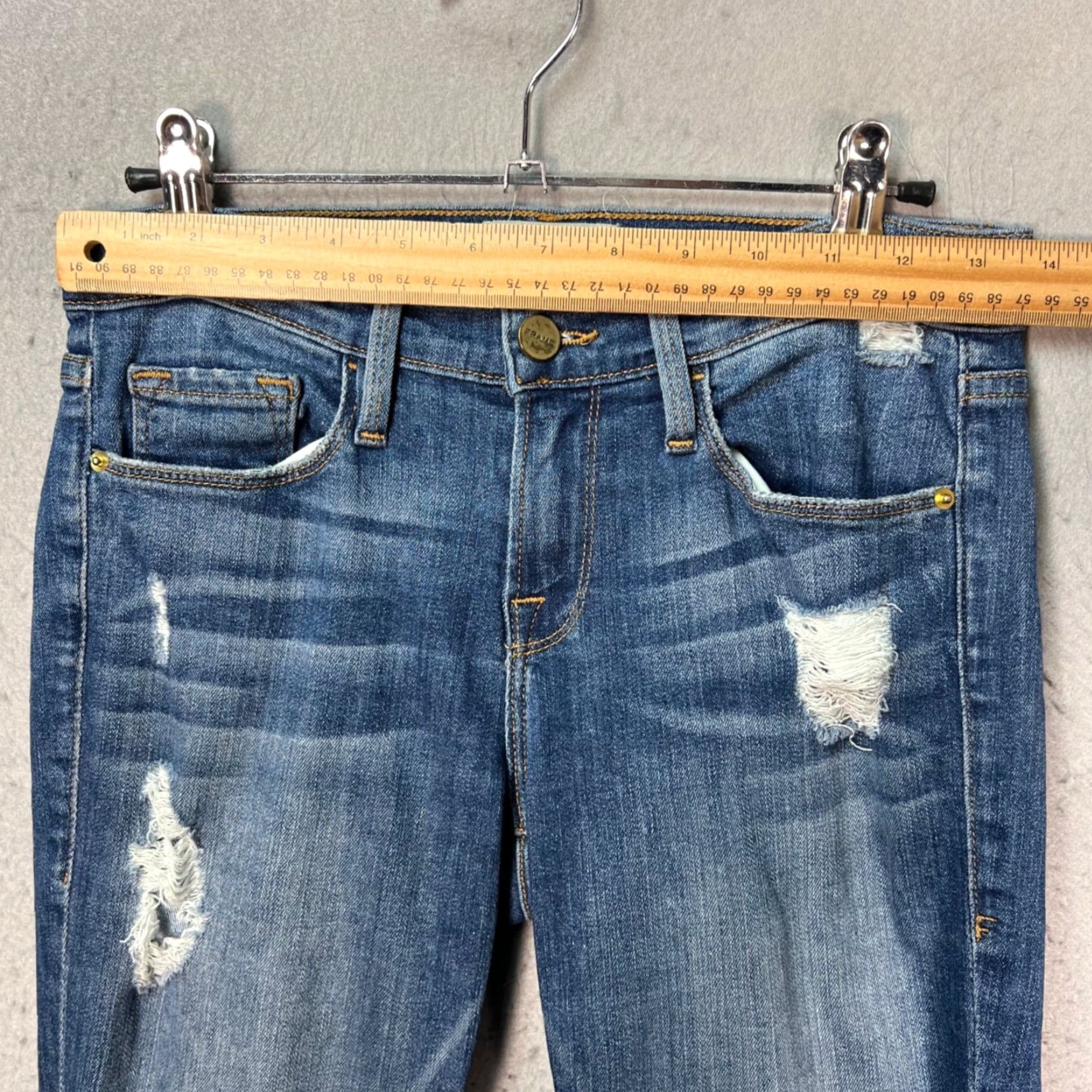 Frame Frame Womens 26 Le Skinny De Jeanne Distressed Jeans Blue Denim Mid-Rise Stretch Size 26" / US 2 / IT 38 - 6 Thumbnail