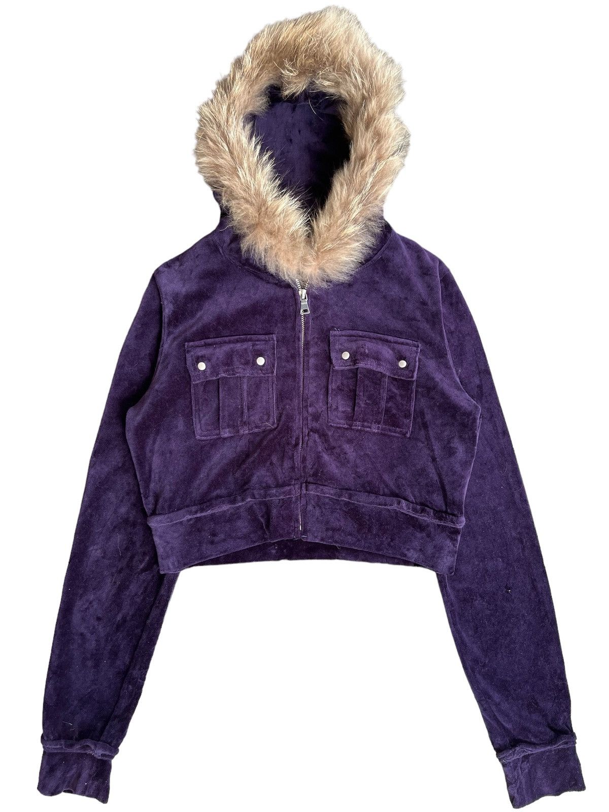 Vintage Japanese Brand LGB Style Velvet Crop Top Fur Hoodie