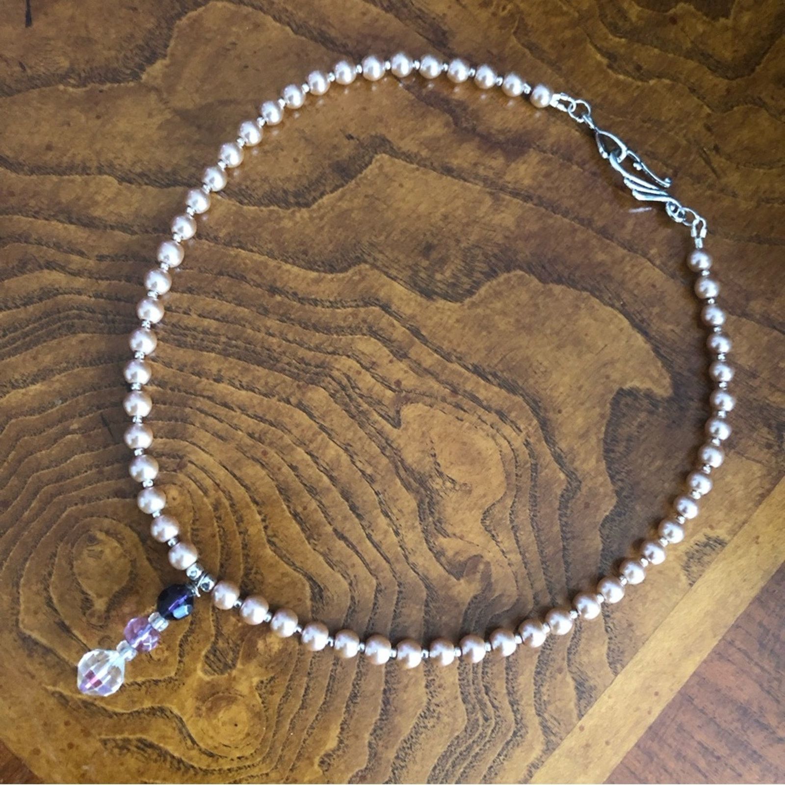 Handmade Handcrafted repurpose Crystal drop pendant Pearl necklace Size ONE SIZE - 10 Thumbnail