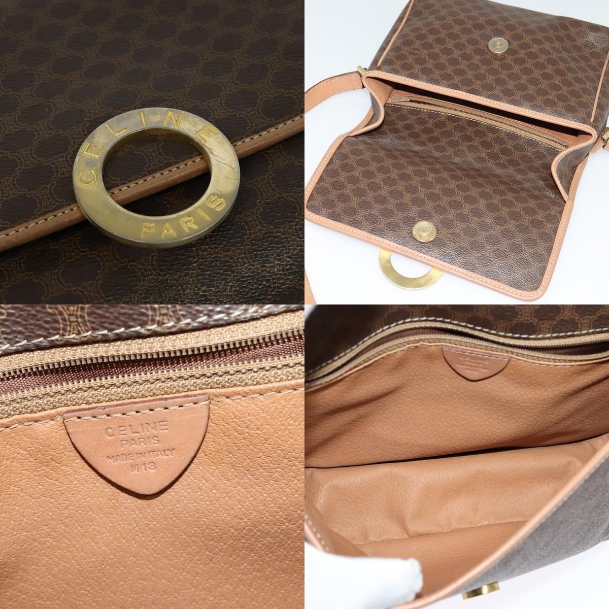 Celine CELINE Macadam Canvas Circle Shoulder Bag Pvc Leather Brown Size ONE SIZE - 11 Thumbnail