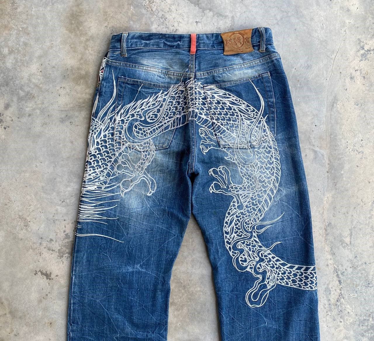 Japan Blue × KOJIMA GENES VINTAGE KARAKURI TAMASHI ECCENTRIC ICONIC DRAGON EMBROIDERED Size US 31 - 6 Thumbnail